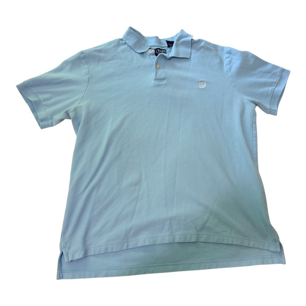 Chaps Polo Shirt Large Mens Blue 100% Cotton Pique Short Sleeve Preppy Excellent